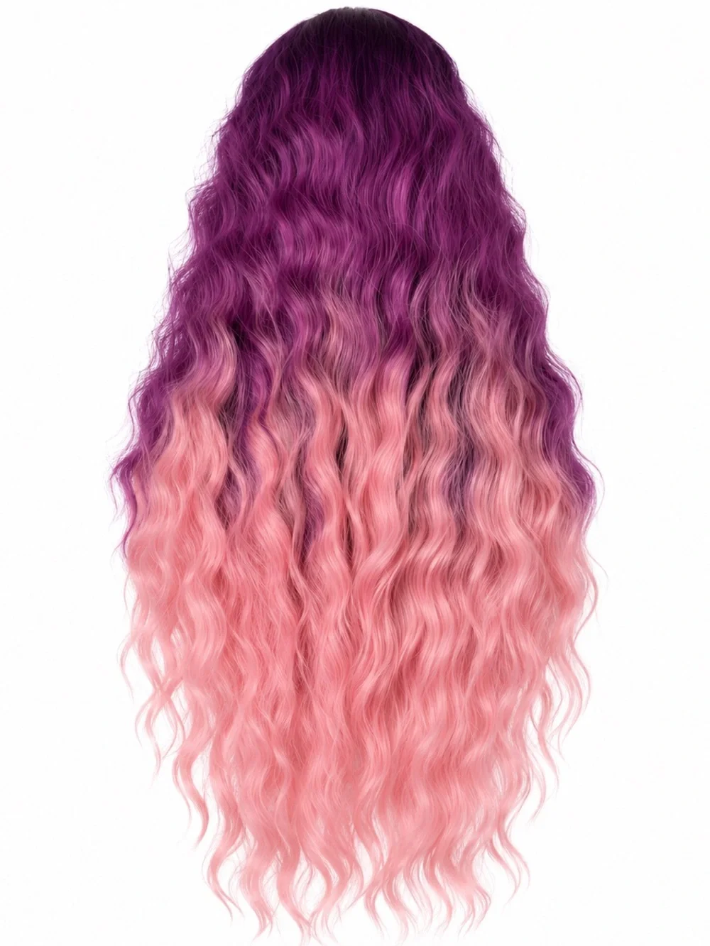 Long Wavy Ombre Wig in Purple and Pink -with bangs /fringe 26 inches long